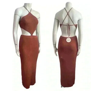 Australian MY GIRL Bronze Midi Halter Dress Handkerchief Tie Backless Women’s 8